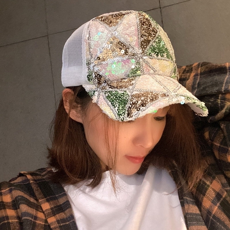 Fashion Outdoor Breathable Mesh Sequined Cap Image 4