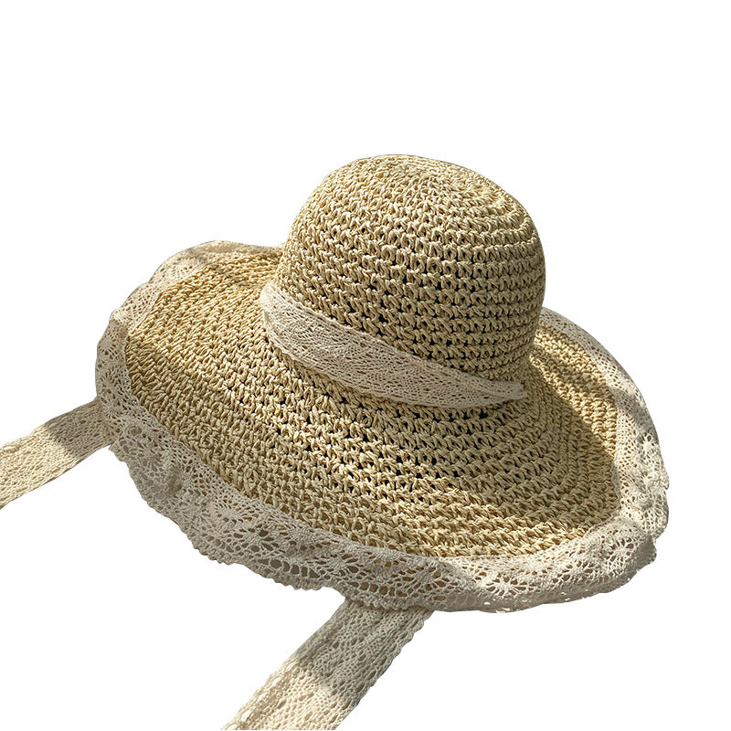 Hollow Lace Womens Small Fresh Straw Hat Image 7