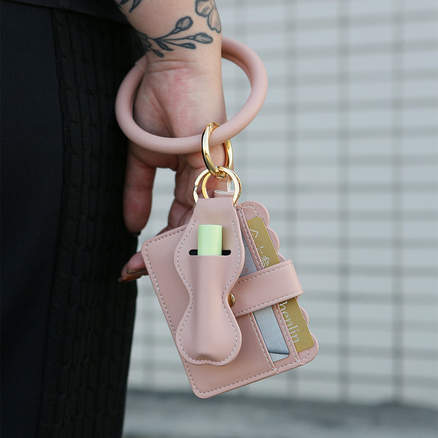 Pu Card Holder Id Bag Bracelet Key Ring Image 1
