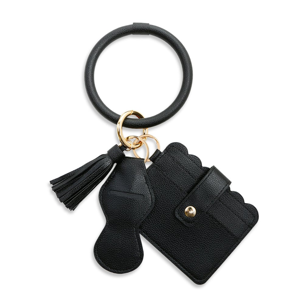 Pu Card Holder Id Bag Bracelet Key Ring Image 1