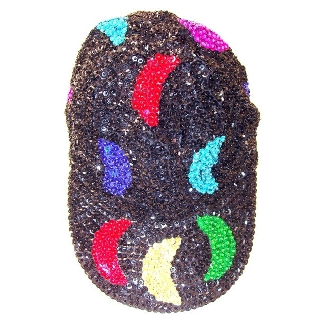 Sequin Baseball Cap Black w/Color Moons Image 1