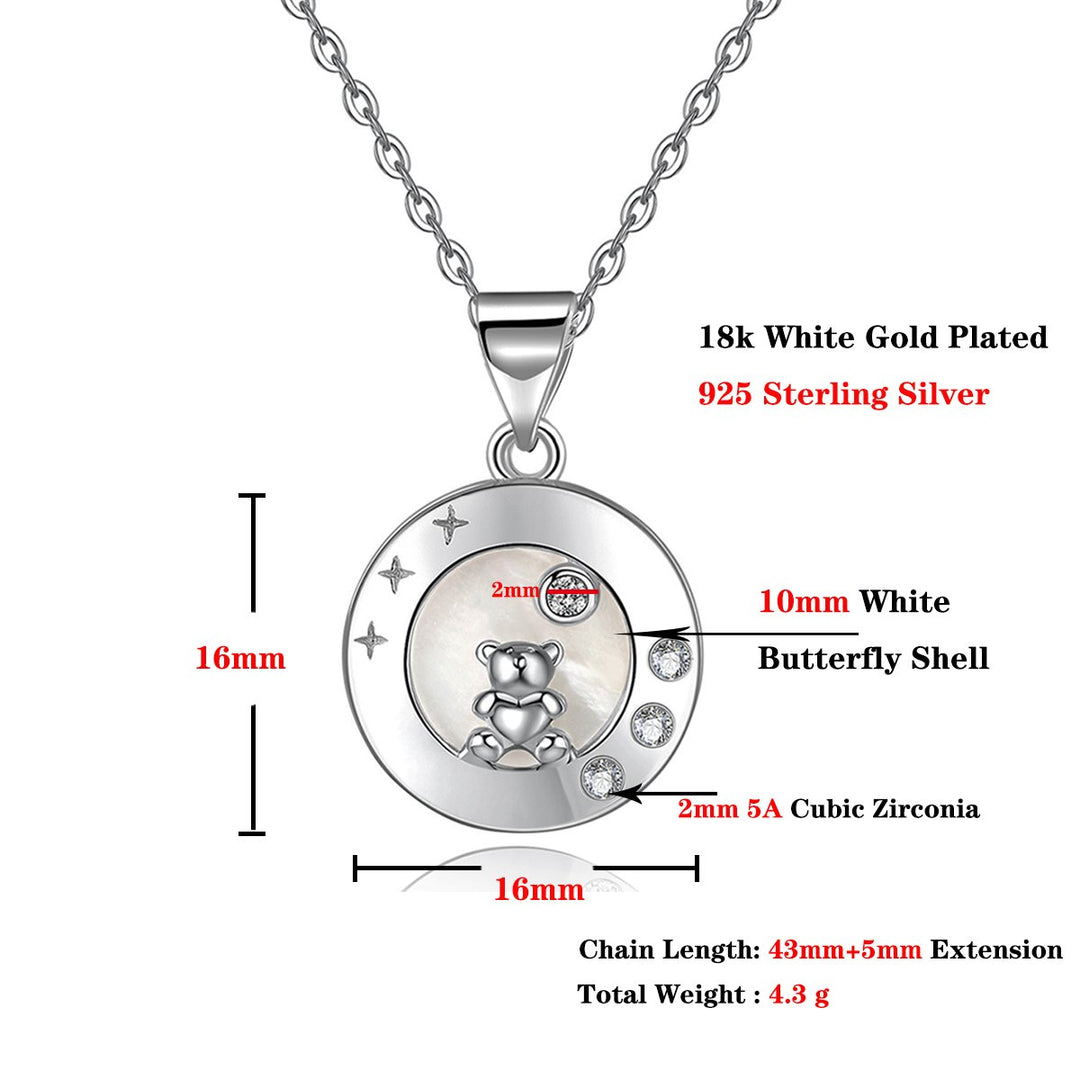 925 Sterling Silver Cubic Zirconia Natural Shell Round Pendant Necklace for Women Image 4