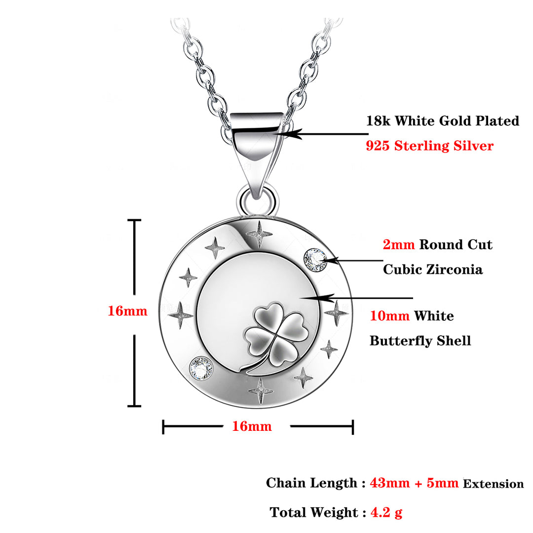 925 Sterling Silver Cubic Zirconia Natural Shell Four Leaf Clover Pendant Necklace Image 4