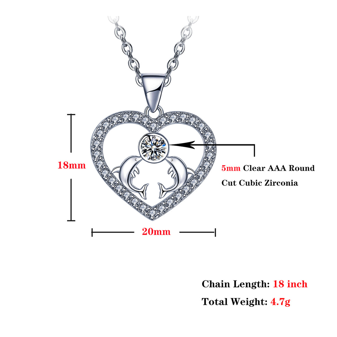 14k White Gold Plated Cubic Zirconia Dolphin Heart Pendant Necklace Image 4