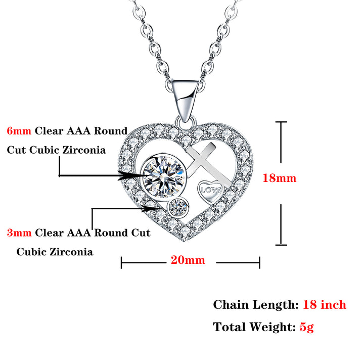 14k White Gold Plated Cubic Zirconia Cross Heart Pendant Necklace for Women Image 4