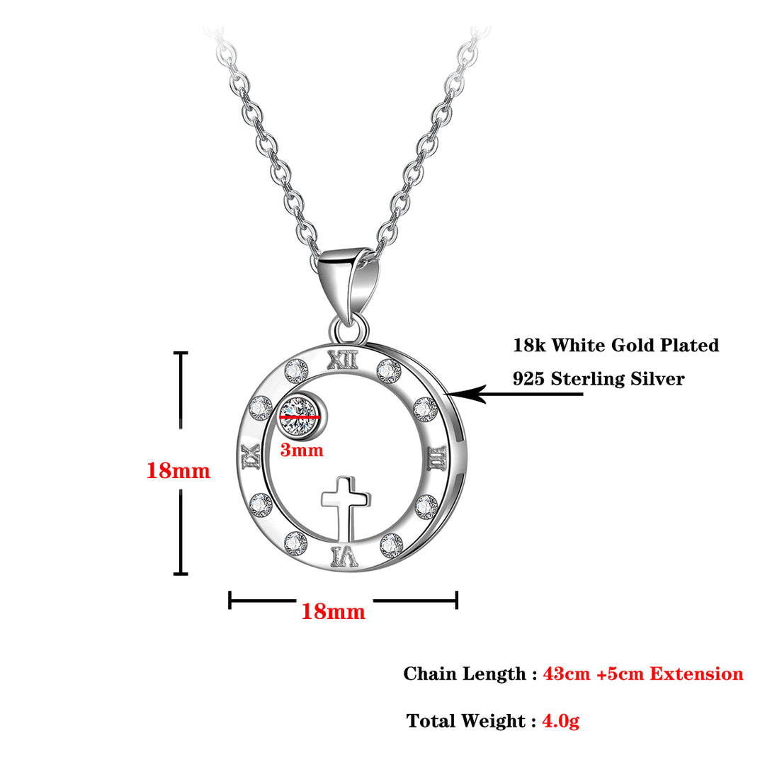 925 Sterling Silver Cubic Zirconia Roman Numeral Cross Pendant Necklace for Women Image 4