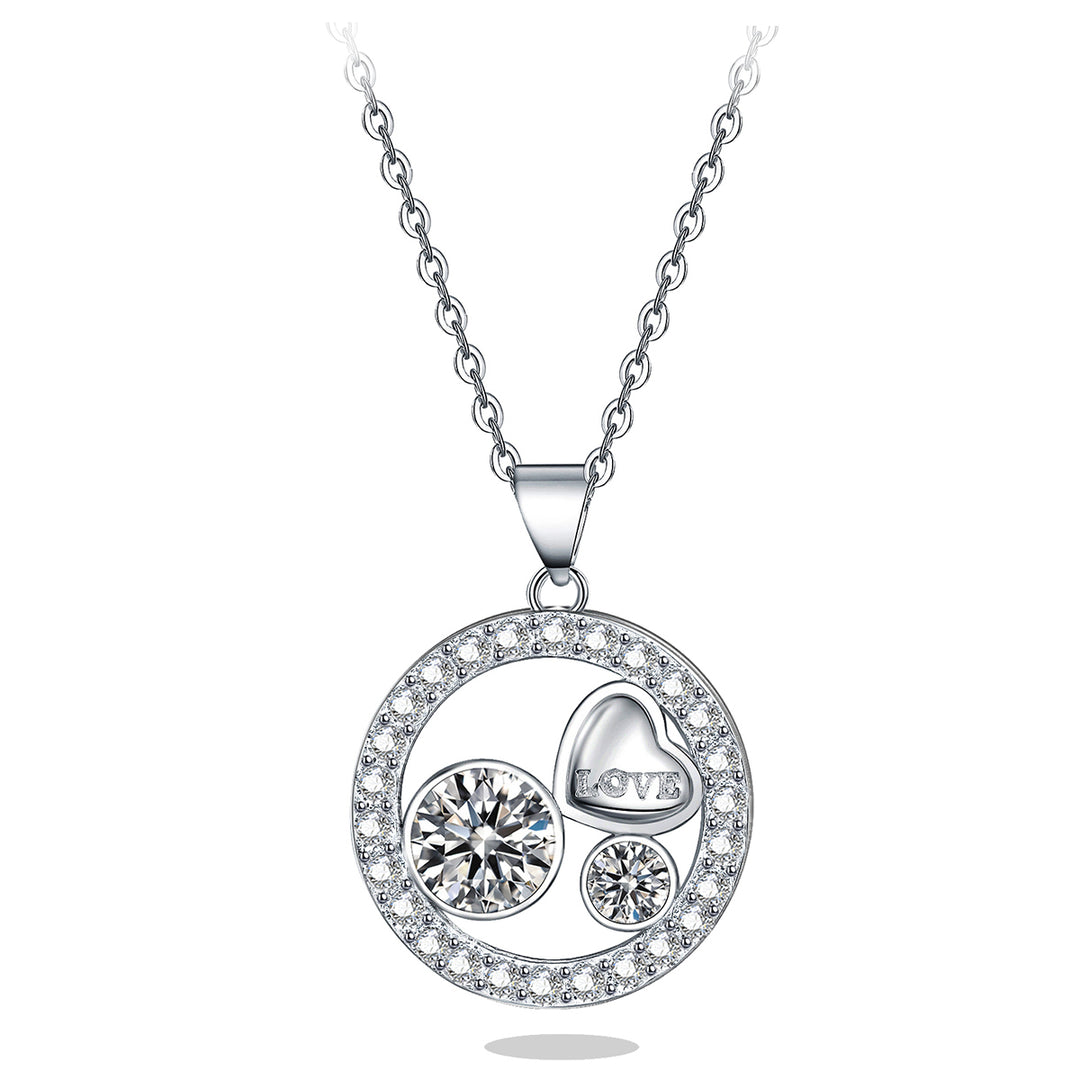 14k White Gold Plated Cubic Zirconia Family Love Pendant Necklace for Women Image 2