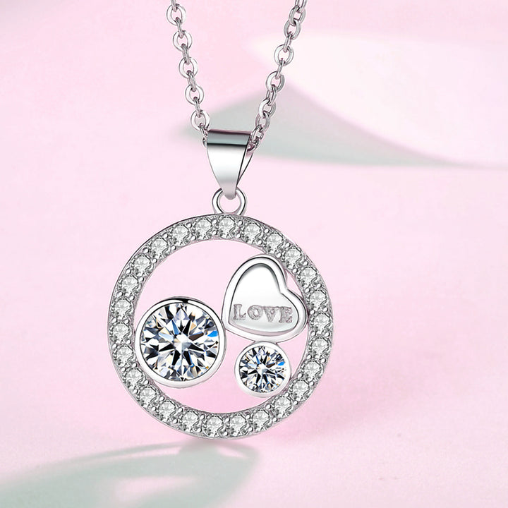 14k White Gold Plated Cubic Zirconia Family Love Pendant Necklace for Women Image 1