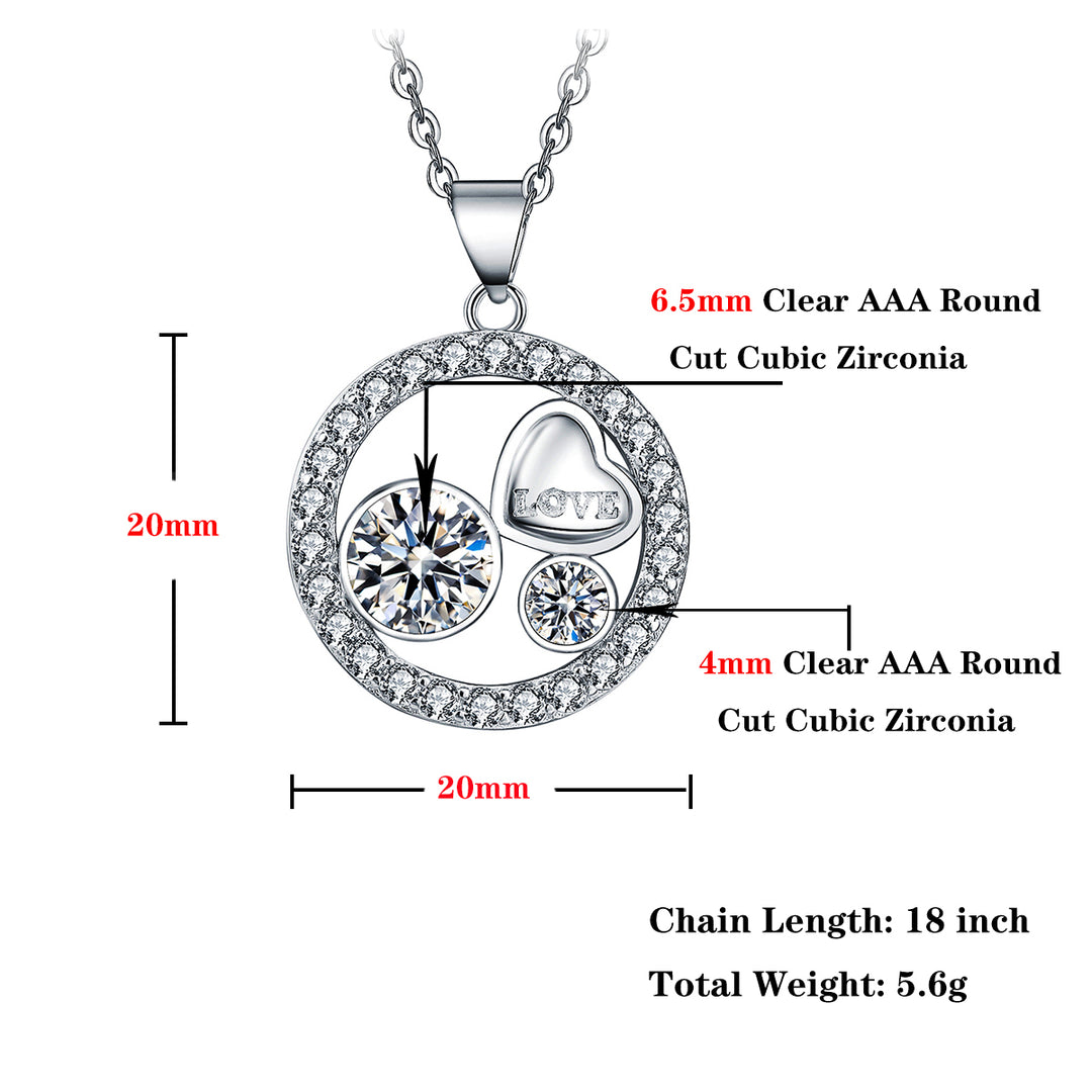 14k White Gold Plated Cubic Zirconia Family Love Pendant Necklace for Women Image 4