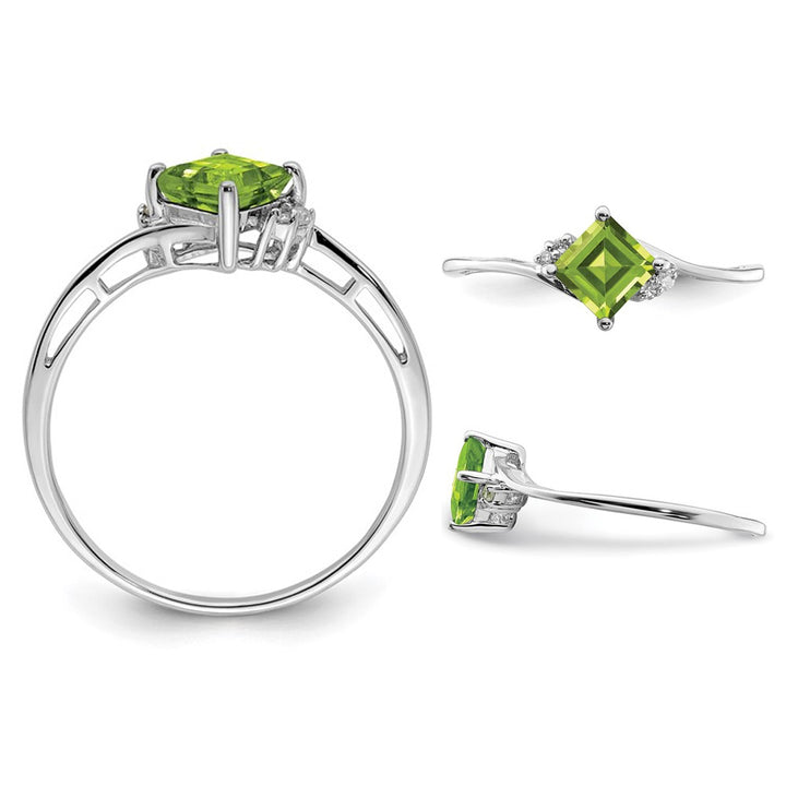 Solitaire Princess Cut Natural Peridot Ring 0.60 Carat (ctw) in Sterling Silver Image 2