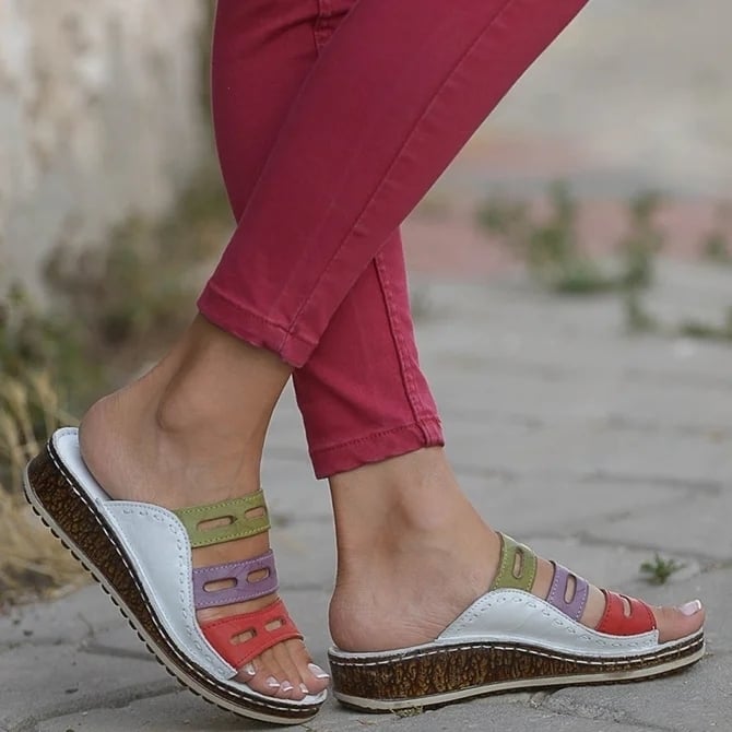 Women Casual Summer Color Comfy Low Heel Wedge Sandals Image 1