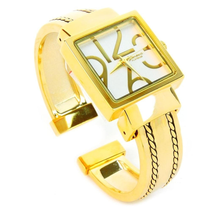 Gold Square Dial with Oversized HoursStitch Style Bangle Cuff Watch for Women Image 4