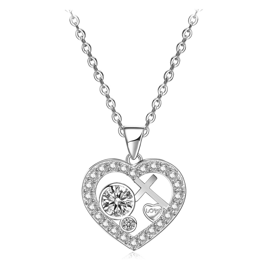 14k White Gold Plated Cross Love Heart Pendant Necklace for Women Image 4