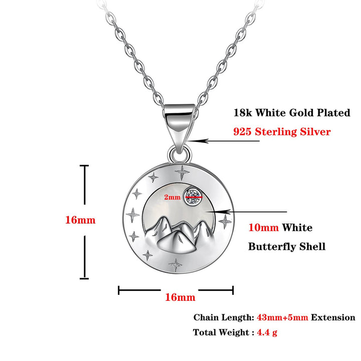 925 Sterling Silver Natural Shell Cubic Zirconia Mountain Peak Pendant Necklace Image 4