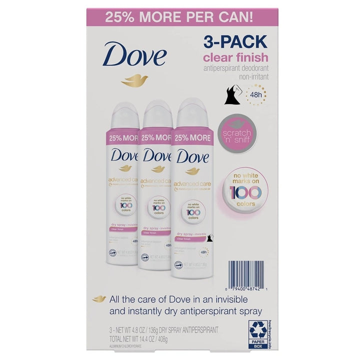 Dove Womens Invisible Dry Spray Antiperspirant Deodorant4.8 Ounce (Pack of 3) Image 1