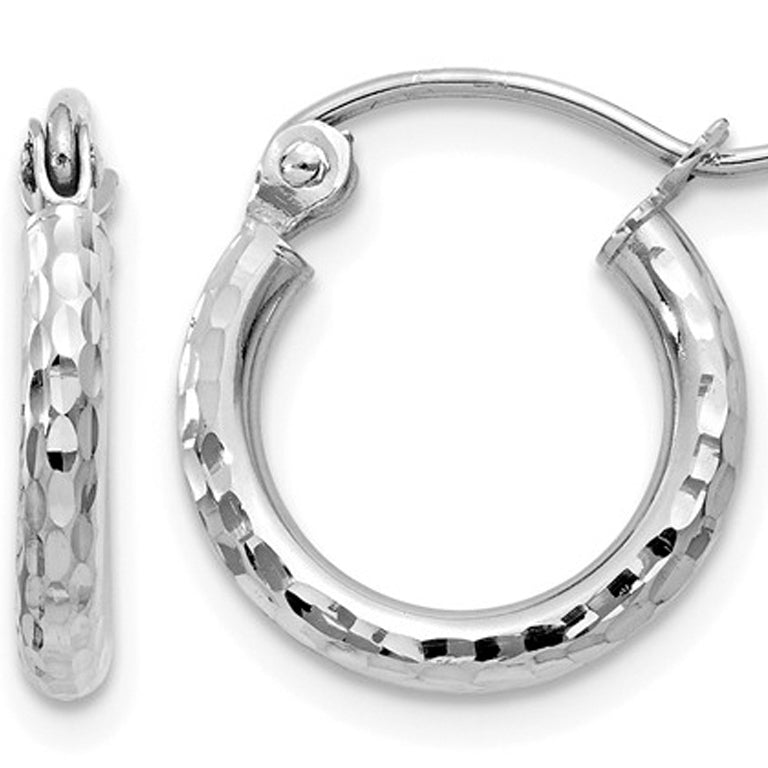 Extra Small Diamond Cut Hoop Earrings in 14K White Gold 1/4 Inch (2.00 mm) Image 1