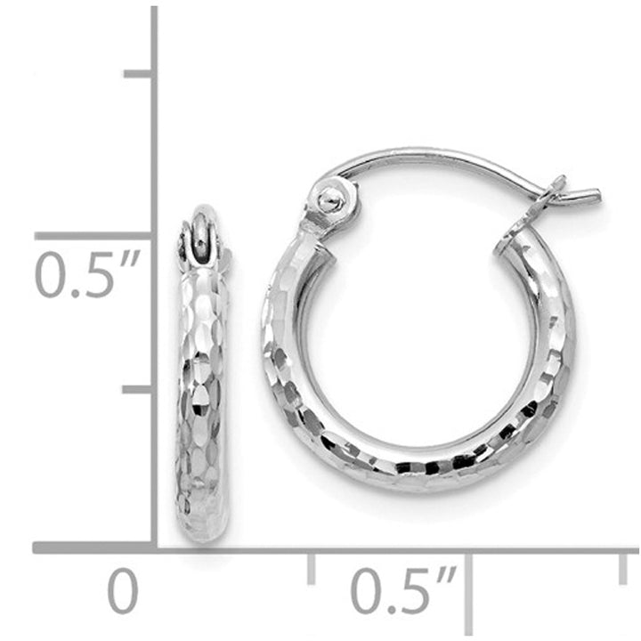 Extra Small Diamond Cut Hoop Earrings in 14K White Gold 1/4 Inch (2.00 mm) Image 2