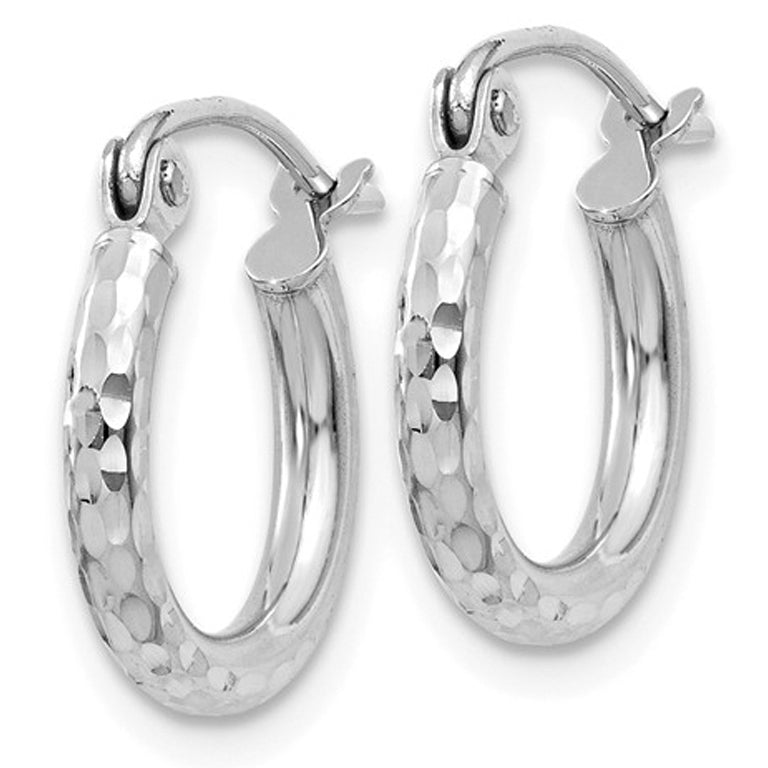 Extra Small Diamond Cut Hoop Earrings in 14K White Gold 1/4 Inch (2.00 mm) Image 4