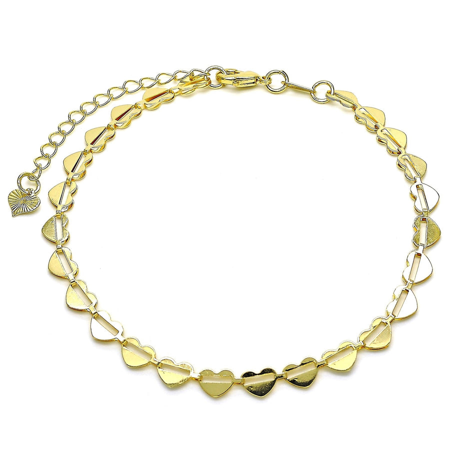 Yellow Heart Ankle Bracelet 10" 18k Gold Filled High Polish Finsh Image 1