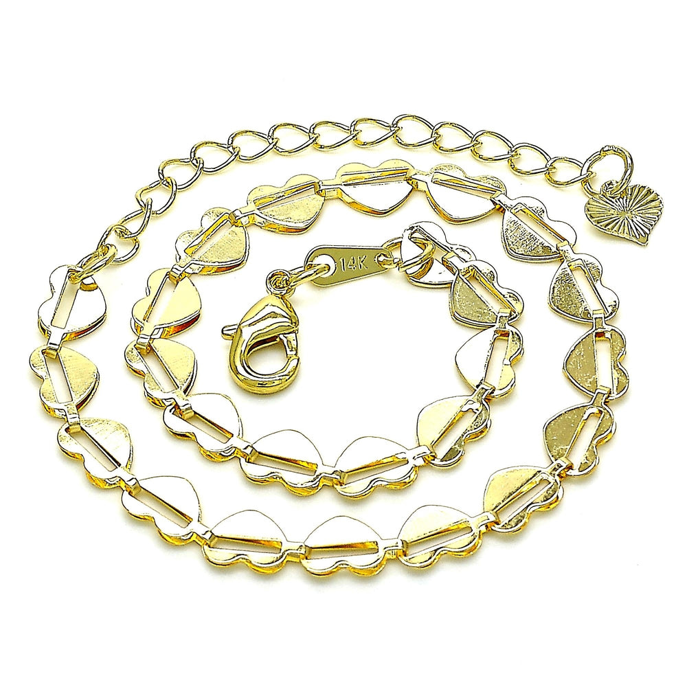 Yellow Heart Ankle Bracelet 10" 18k Gold Filled High Polish Finsh Image 2