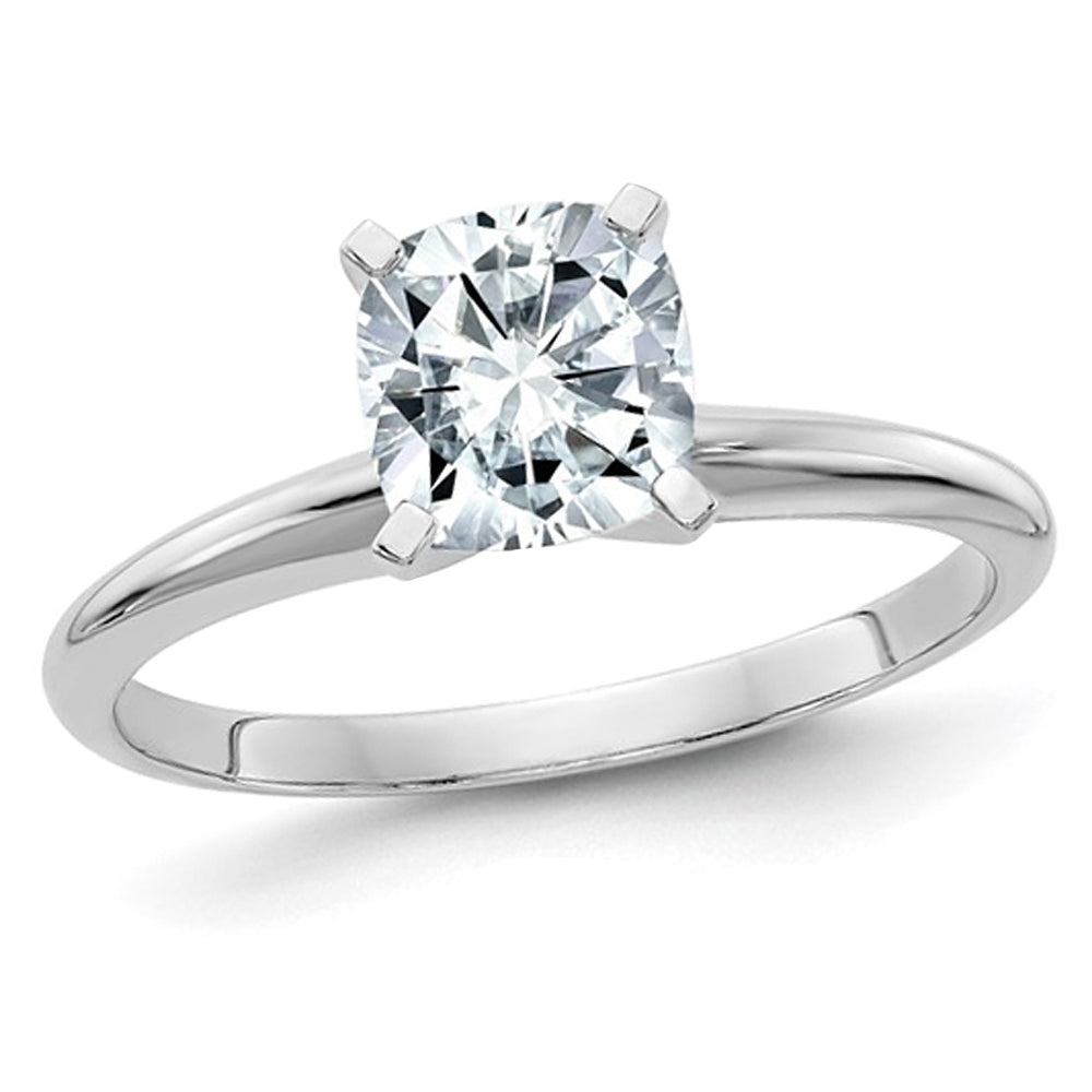 1.80 Carat (2 Ct. Look color D-E) Cushion-Cut Synthetic Moissanite Solitaire Engagement Ring 14K White Gold Image 6