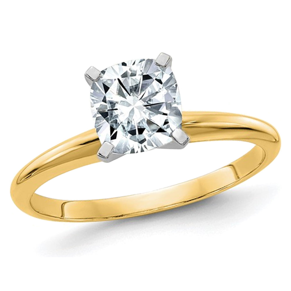 1.80 Carat (ctw 2.00 Ct. lookColor D-E-F) Cushion-Cut Synthetic Moissanite Solitaire Engagement Ring 14K Yellow Gold Image 1
