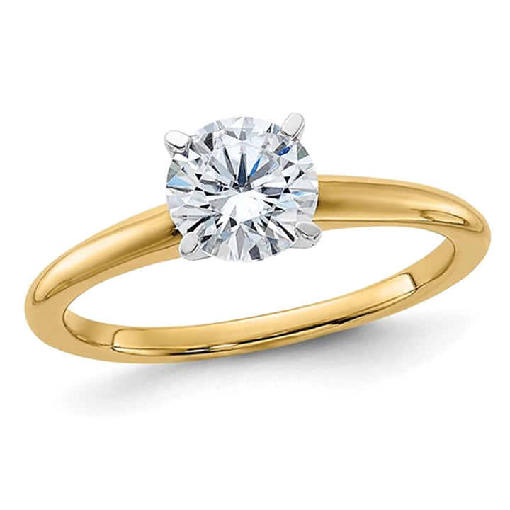 1.00 Carat (ctw Color G-H) Synthetic Moissanite Solitaire Engagement Ring in 14K Yellow Gold Image 1
