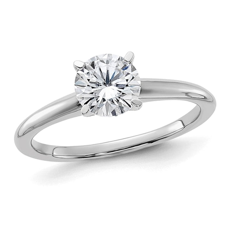 1.00 Carat (ctw Color-D-E-F) Synthetic Moissanite Solitaire Engagement Ring in 14K White Gold Image 1