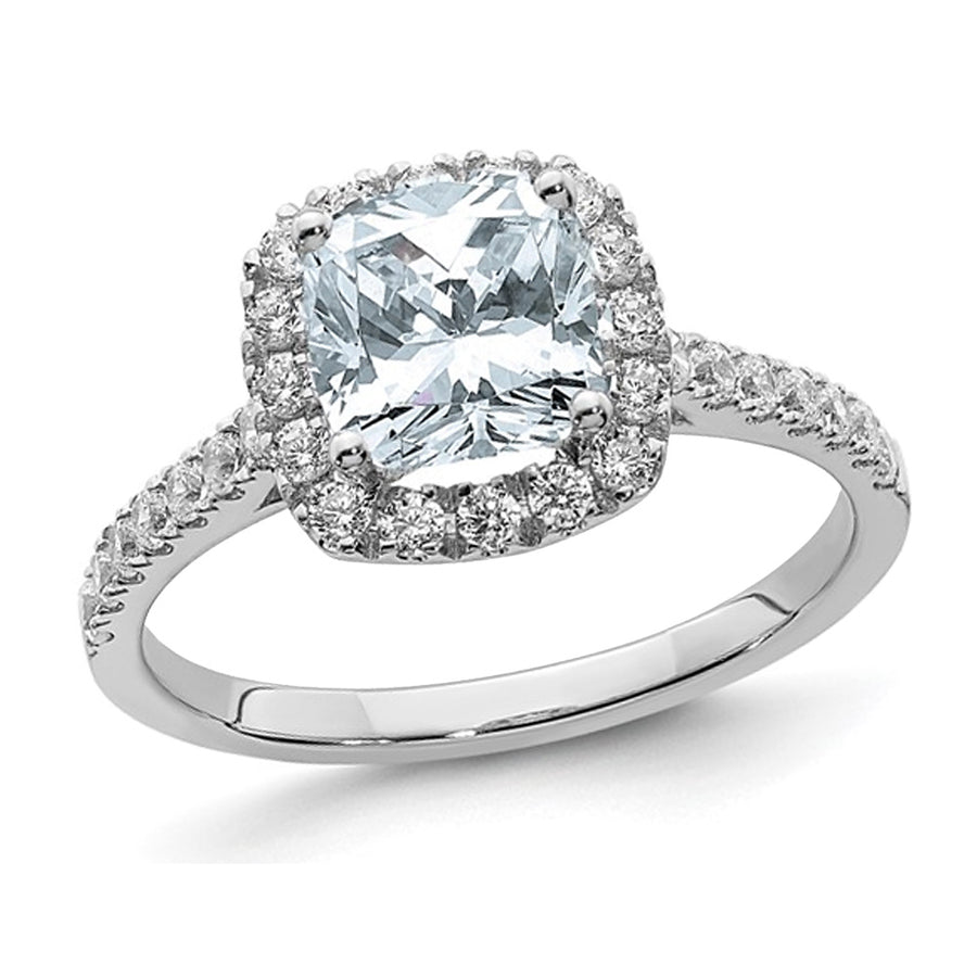 1.68 Carat (ctw) Cushion-Cut Synthetic Moissanite Halo Engagement Ring in 14K White Gold Image 1