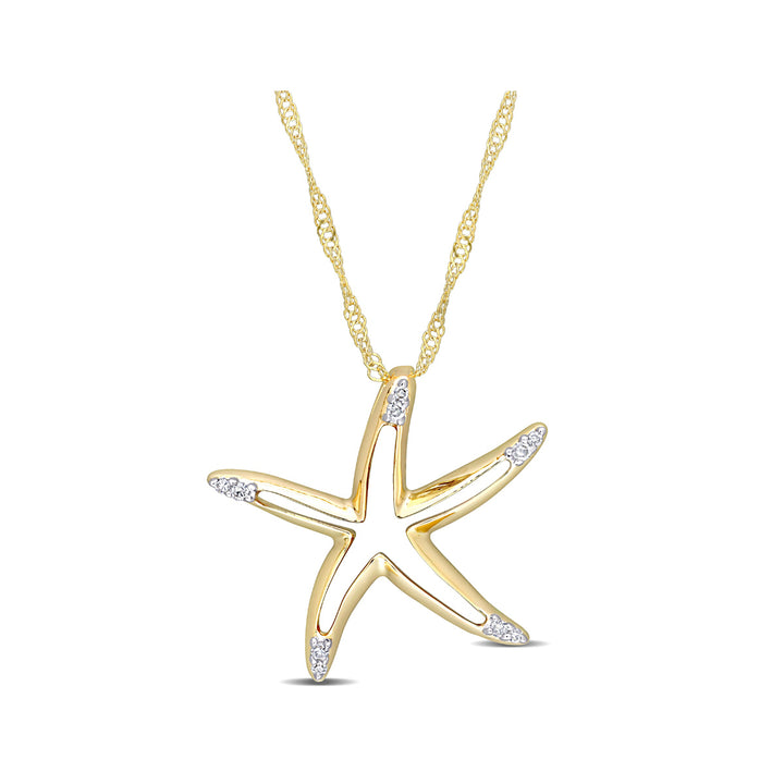 10K Yellow Gold StarFish Charm Pendant Necklace with Chain Image 1
