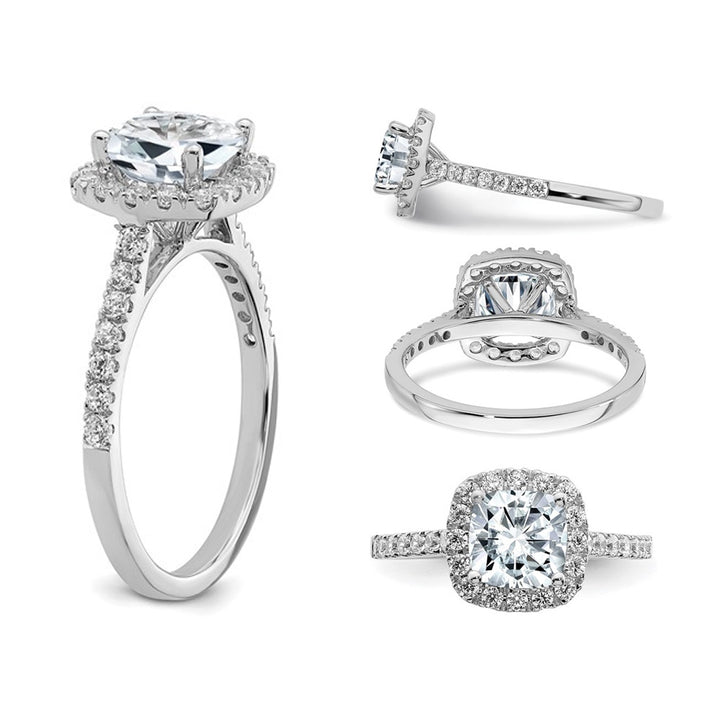 1.68 Carat (ctw) Cushion-Cut Synthetic Moissanite Halo Engagement Ring in 14K White Gold Image 4