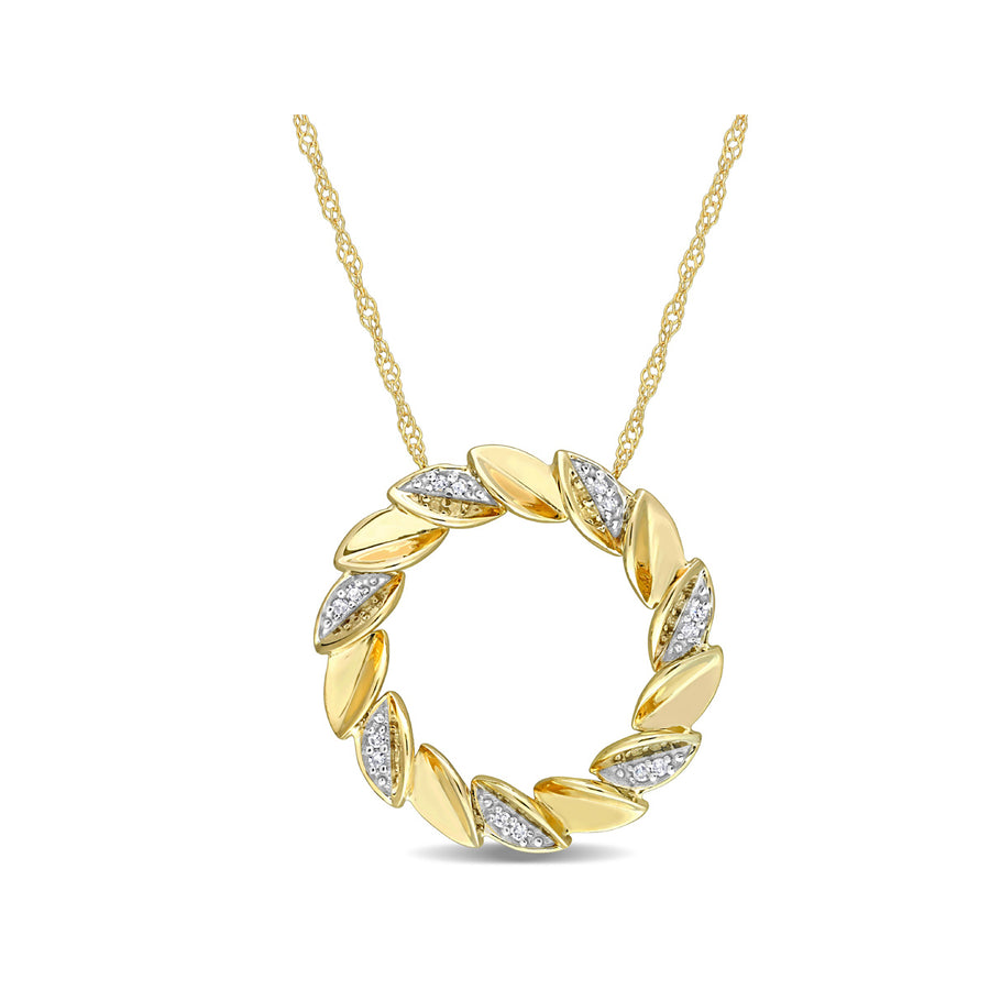 10k Yellow Gold Circle Pendant Necklace with Chain and Diamonds Image 1