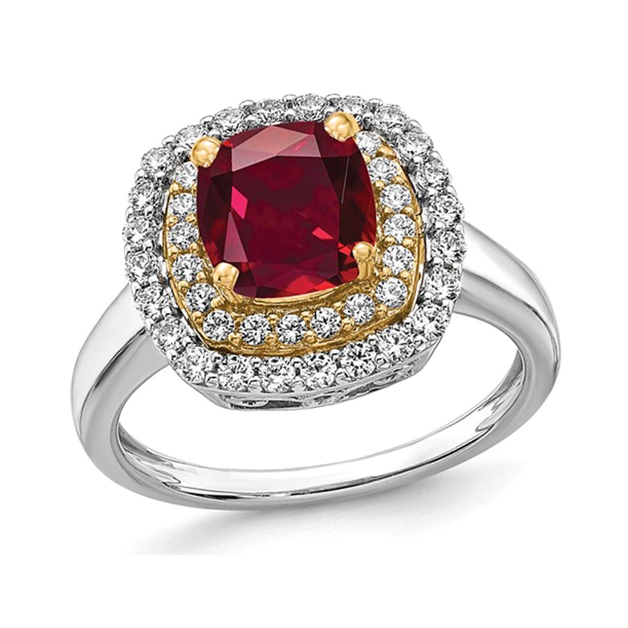 1.40 Carat (ctw) Lab-Created Ruby Cushion-Cut Halo Ring in 14K White Gold with Lab-Grown Diamonds (SIZE 7) Image 1