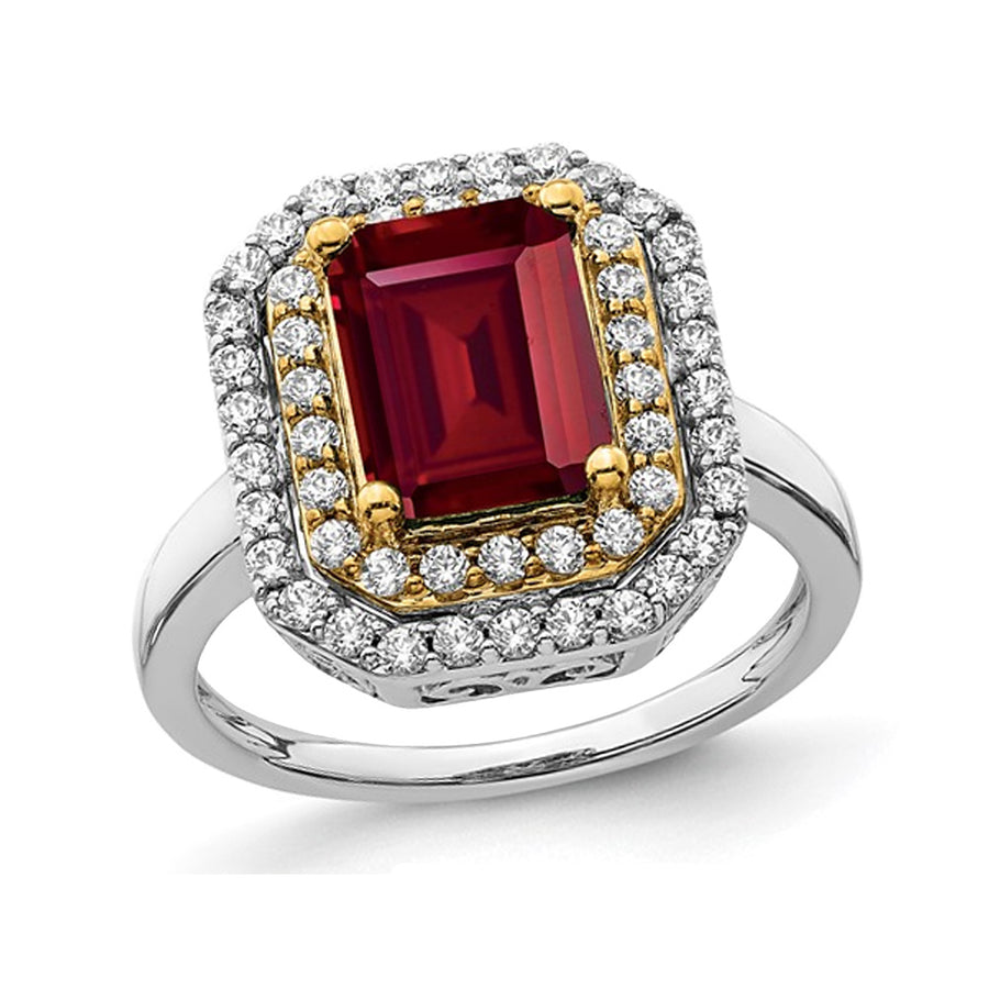 2.30 Carat (ctw) Lab-Created Ruby Engagement Ring in 14K White Gold with Lab Grown Diamonds Image 1