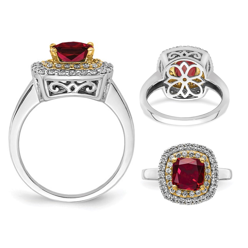 1.40 Carat (ctw) Lab-Created Ruby Cushion-Cut Halo Ring in 14K White Gold with Lab-Grown Diamonds (SIZE 7) Image 4