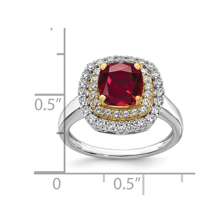 1.40 Carat (ctw) Lab-Created Ruby Cushion-Cut Halo Ring in 14K White Gold with Lab-Grown Diamonds (SIZE 7) Image 4