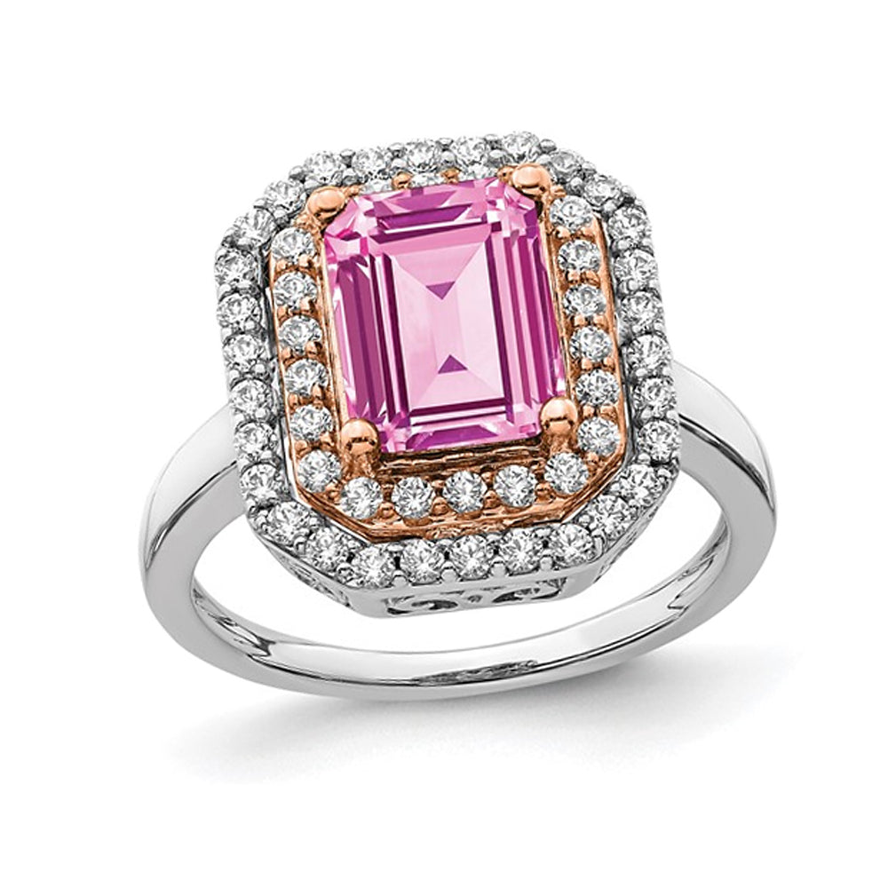 2.30 Carat (ctw) Lab-Created Pink Sapphire Engagement Ring in 14K White Gold with Lab Grown Diamonds (SIZE 7) Image 1