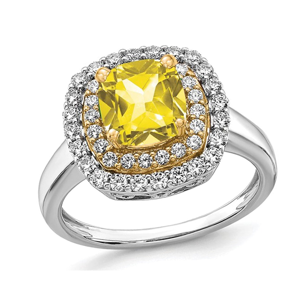 1.40 Carat (ctw) Lab-Created Yellow Sapphire Halo Ring in 14K White Gold with Lab-Grown Diamonds Image 1
