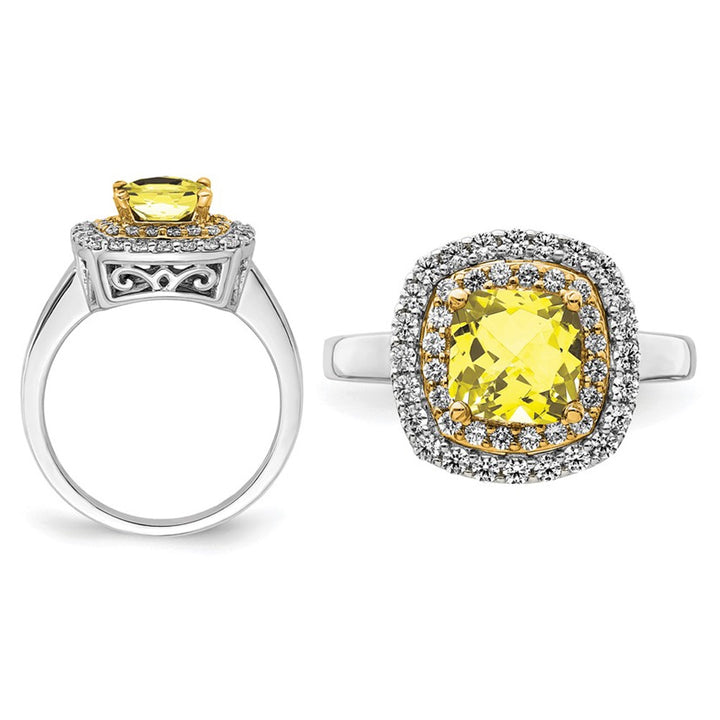 1.40 Carat (ctw) Lab-Created Yellow Sapphire Halo Ring in 14K White Gold with Lab-Grown Diamonds Image 4