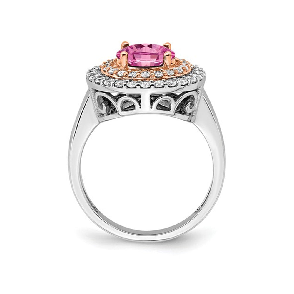 1.50 Carat (ctw) Lab-Created Pink Sapphire Halo Ring in 14K White Gold with Lab-Grown Diamonds Image 4