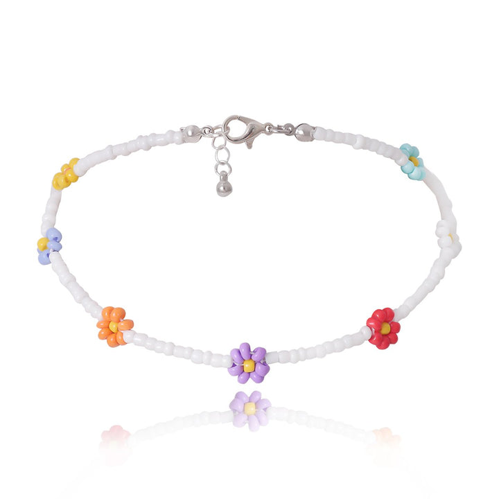 Minimalist Colorful Floral Daisy Seed Beaded Choker Necklace Image 1