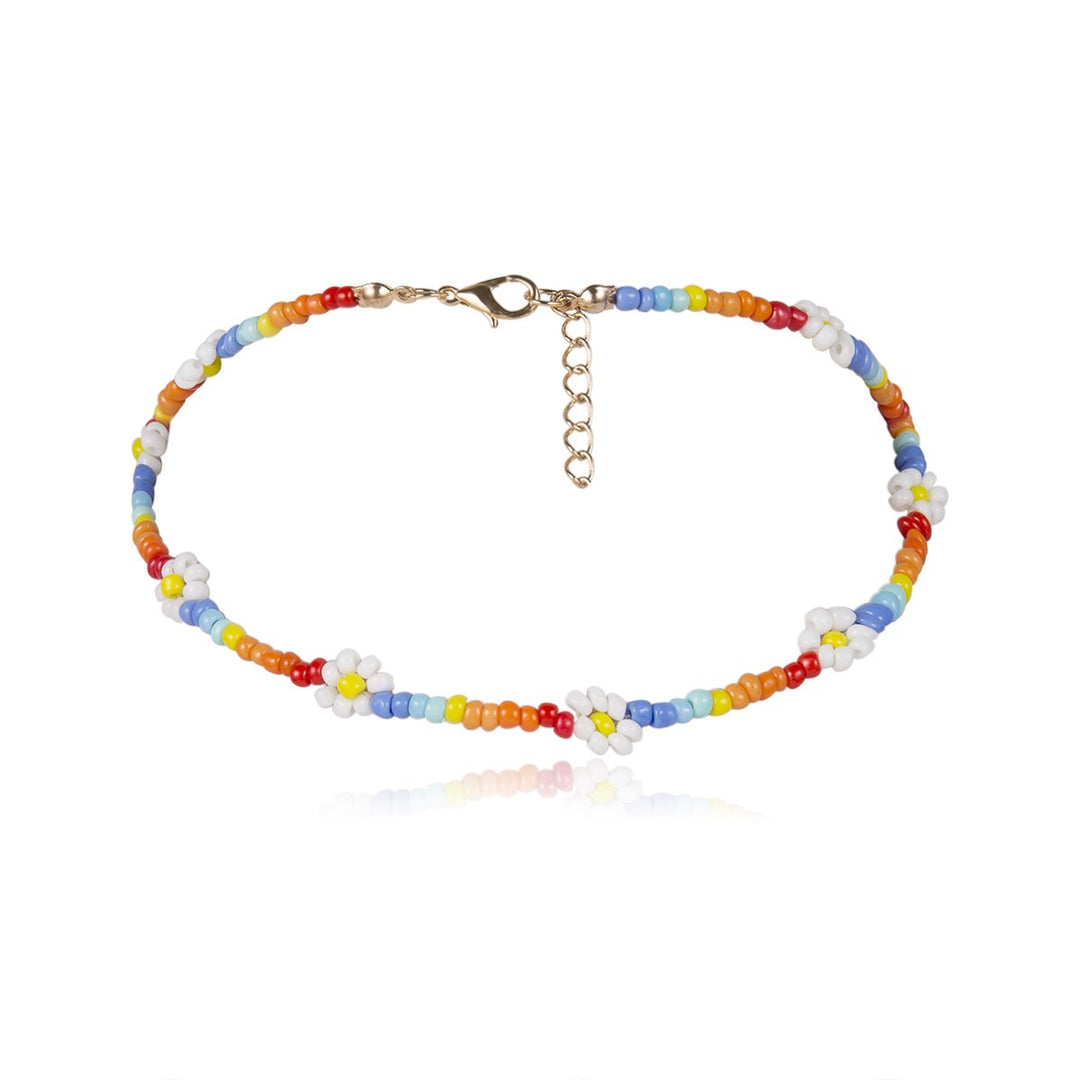 Daisy Flower Colorful Beaded Glass Choker Necklace Image 1