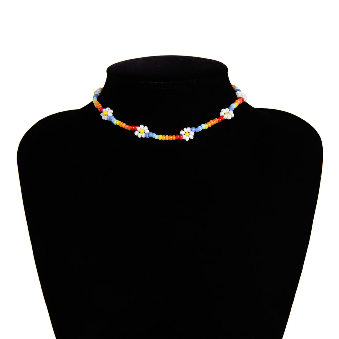 Daisy Flower Colorful Beaded Glass Choker Necklace Image 11