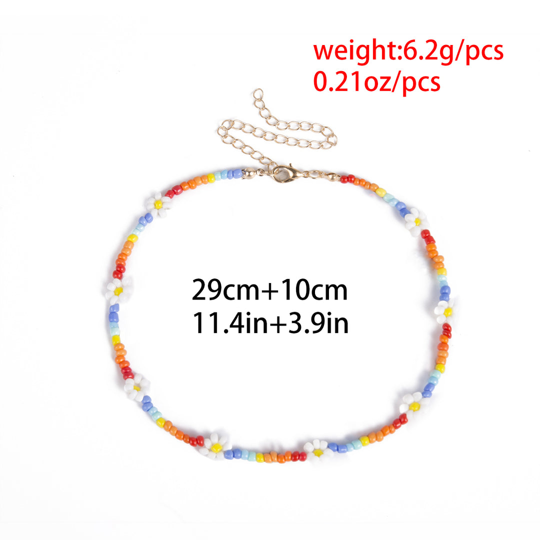 Daisy Flower Colorful Beaded Glass Choker Necklace Image 12