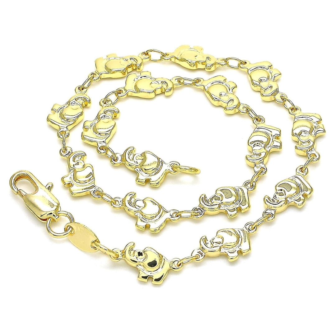 18k Gold Filled High Polish Finsh Elephant Link Anklet Bracelet 6 10 Image 2