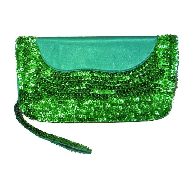 Sequin Wallet Purse w/Zipper Closure Emerald Green Image 1