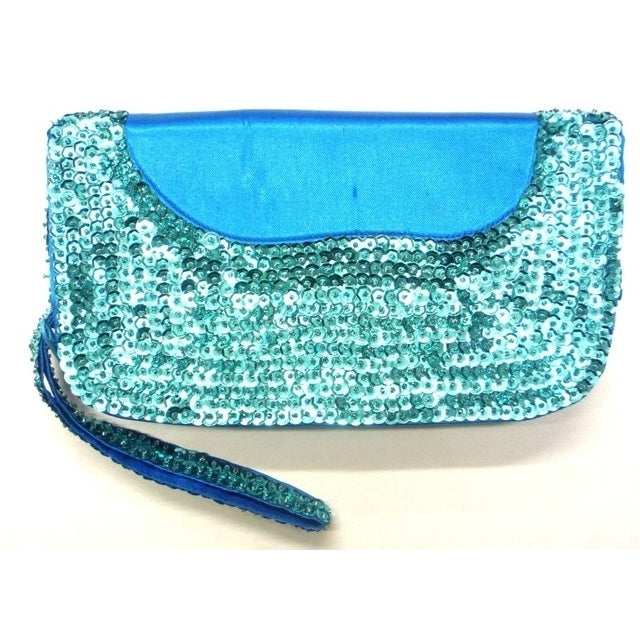 Sequin Purse w/Zipper Closure Turquoise Image 1