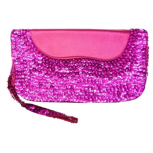 Sequin Purse w/Zipper Closure Fushia Hot Pink Image 1