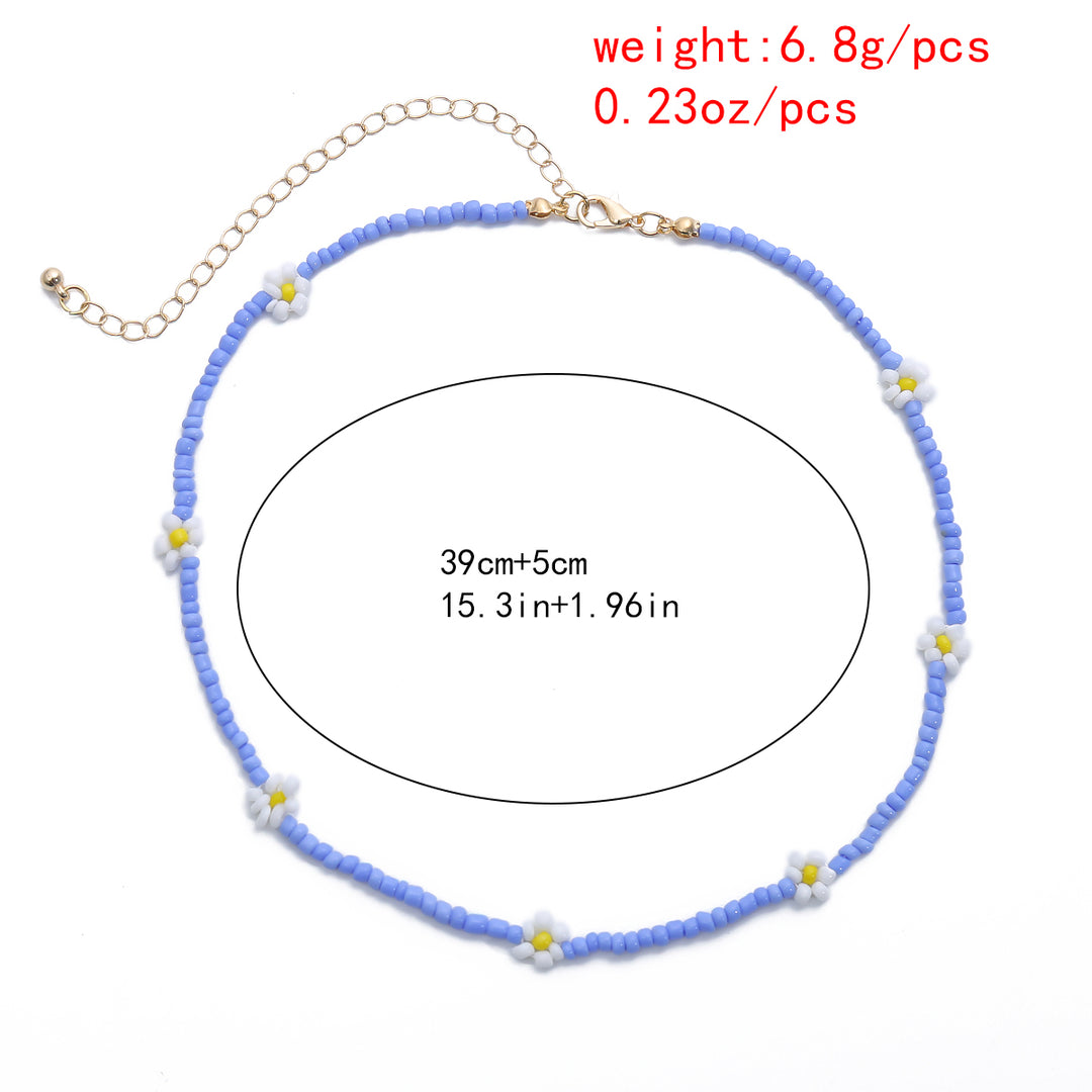 Dainty Seed Beaded Floral Daisy Choker Necklace Image 12