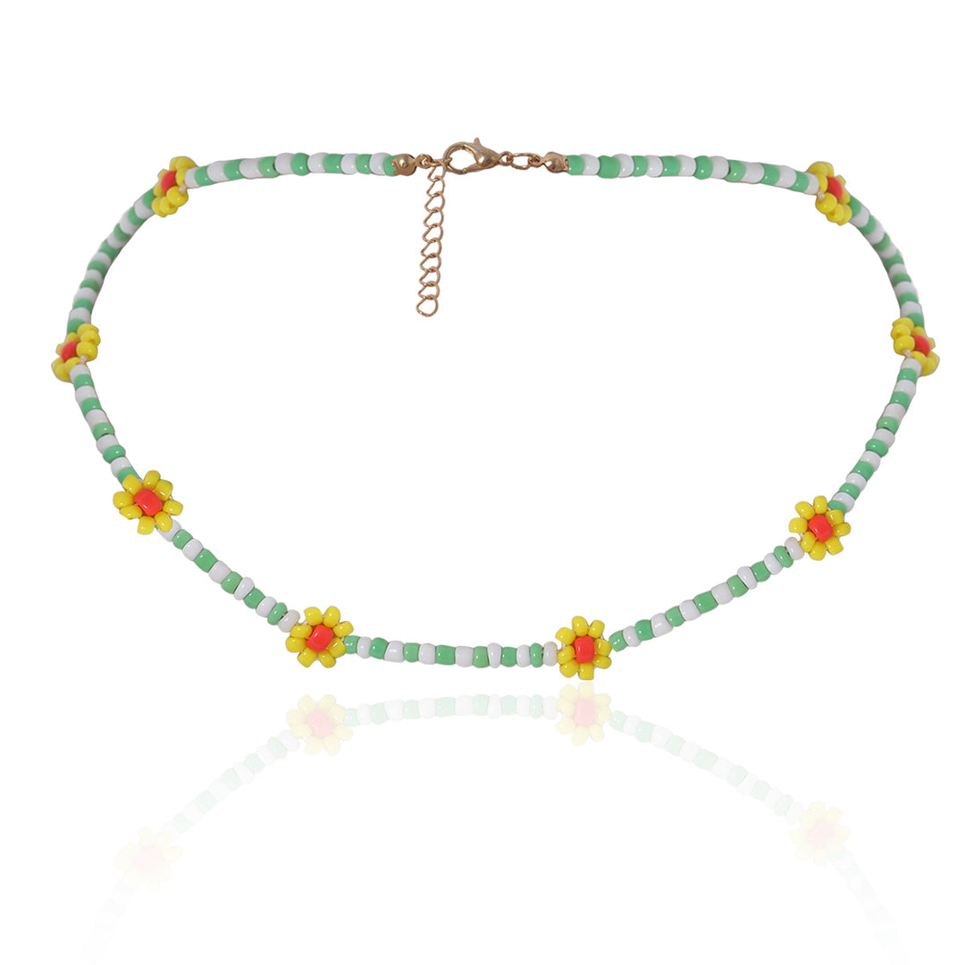 Dainty Colorful Seed Beaded Floral Choker Necklace Image 10